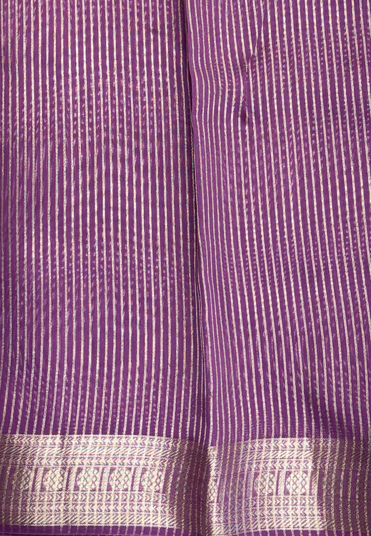 Chanderi Saree-Purple in Fine Stripe Zari Border
