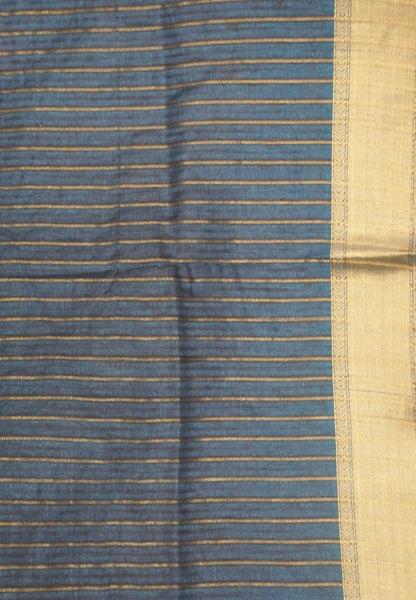 Soft Tussar Saree-Peacock Blue with Floral Embroidery Work