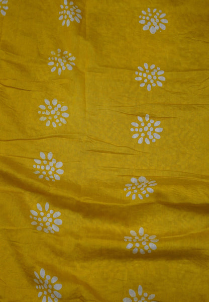 Batik Tussar Saree-Yellow with Batik Print