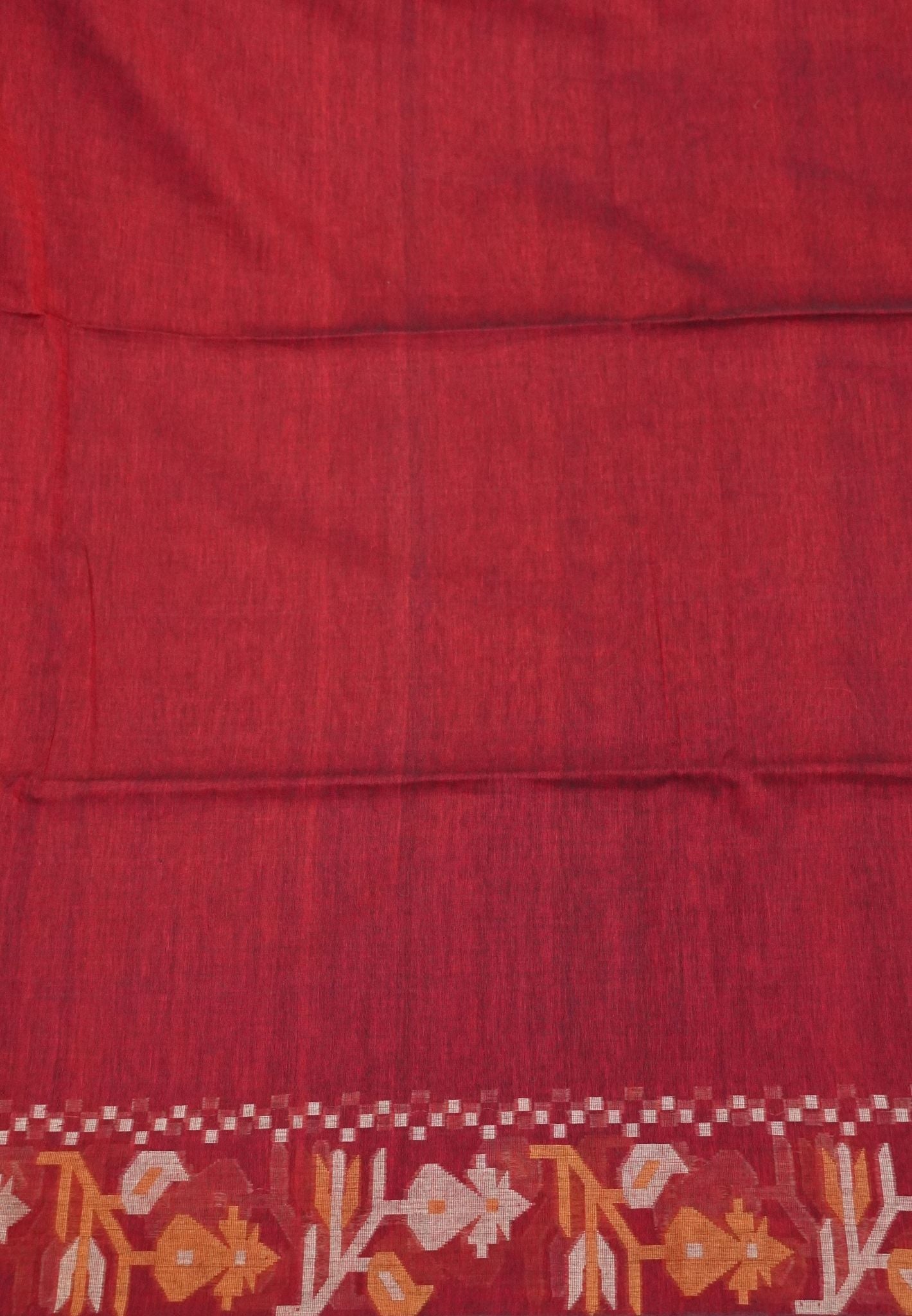 Handloom Cotton Saree-Red Kalash Jamdhani Border