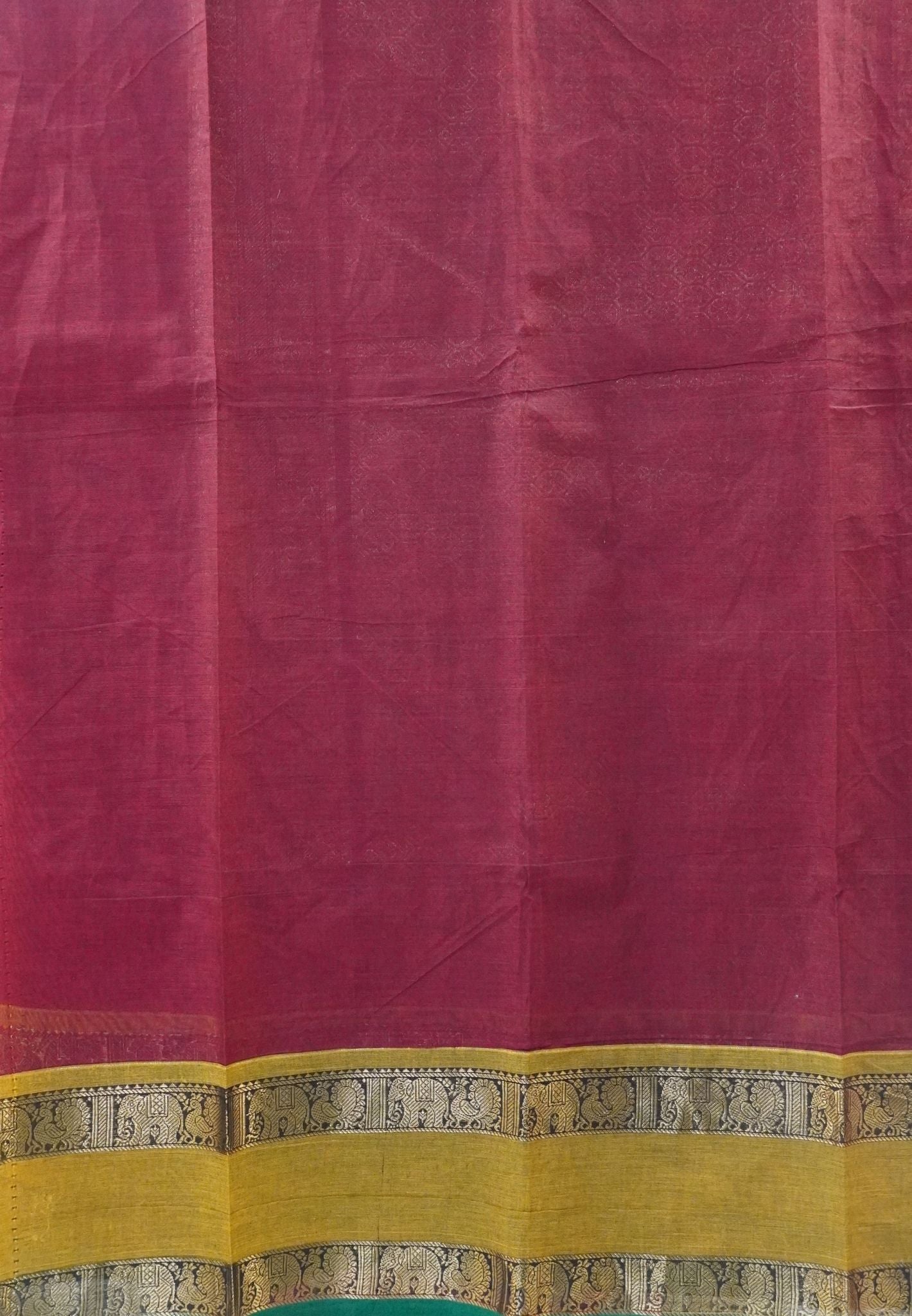 Chettinad Cotton Saree-Maroon in Mayil Chakram Zari Checks with Retapett Border
