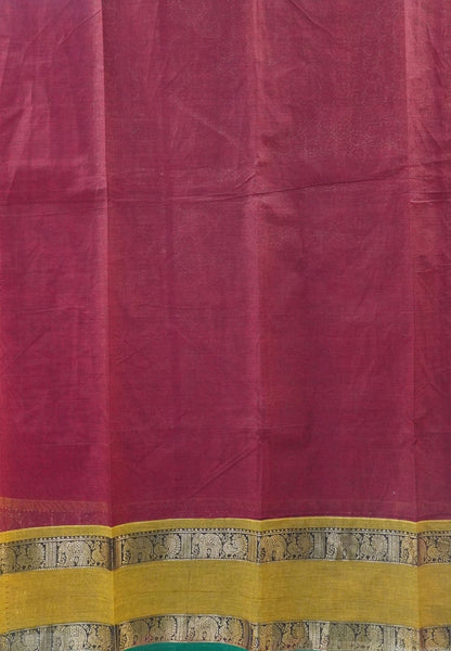 Chettinad Cotton Saree-Maroon in Mayil Chakram Zari Checks with Retapett Border