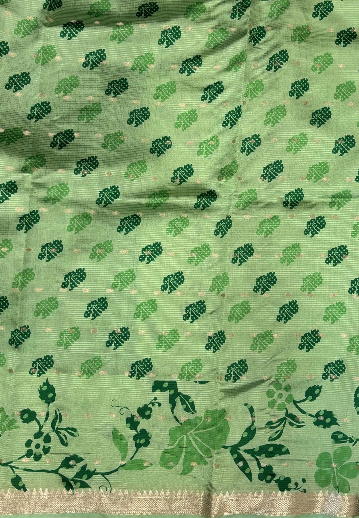 Soft Tussar Saree-Green In Floral Vine Border