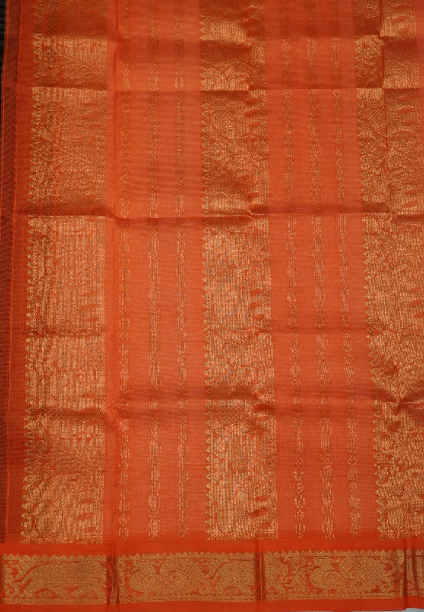 Pure Silk Cotton Saree- Black with Orange in Vairaoosi