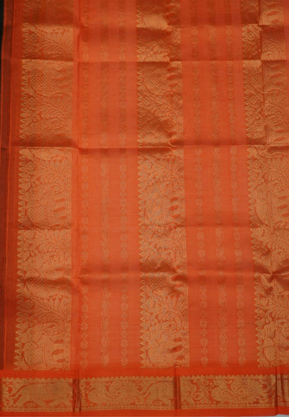 Pure Silk Cotton Saree- Black with Orange in Vairaoosi