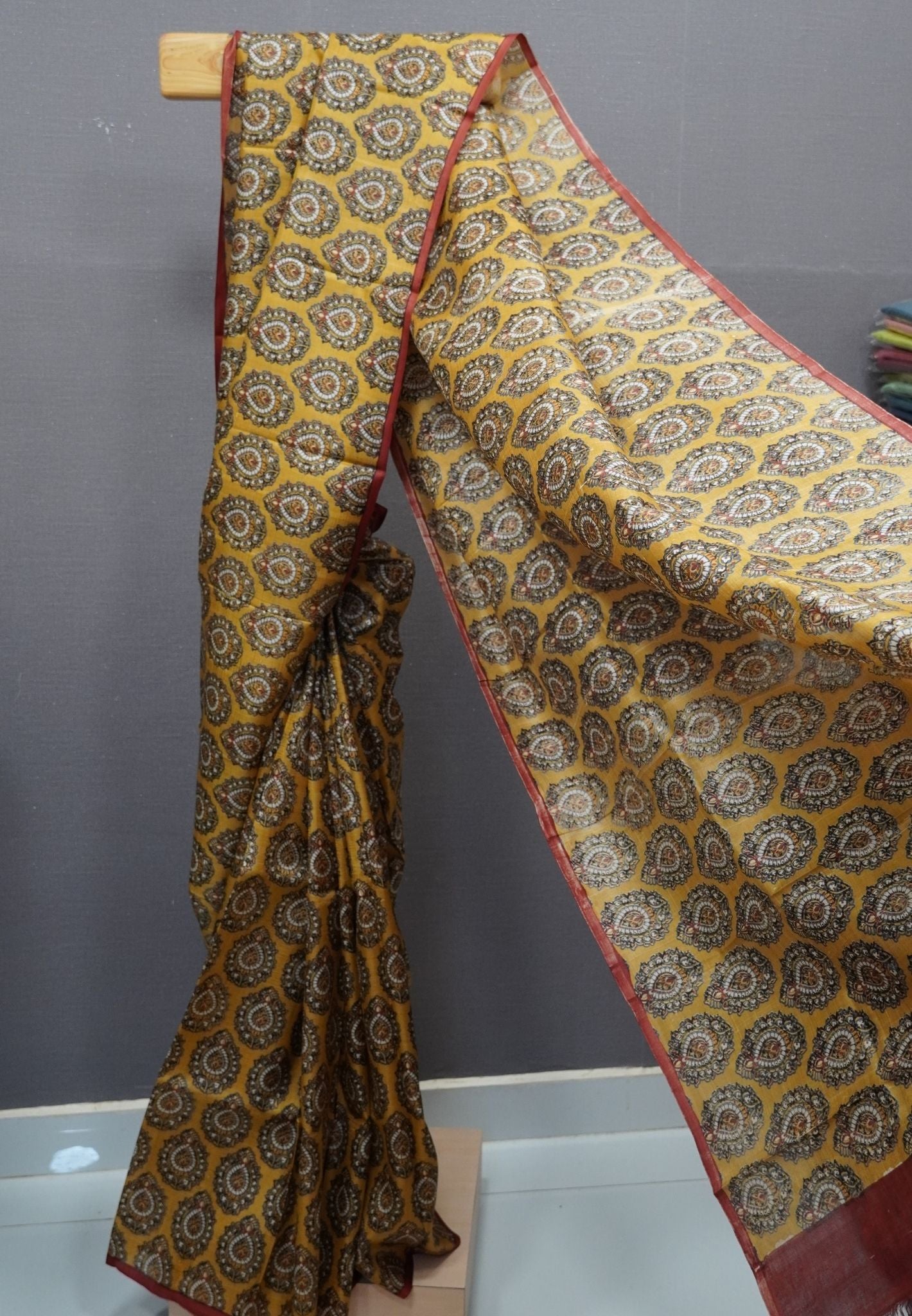 Pure Tussar Saree-Mustard in Ajrakh Pattern