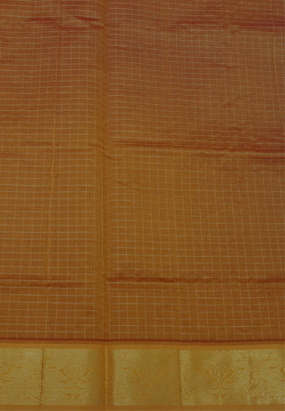 Pure Silk Cotton Saree-Red-Turmeric Yellow Zari Emboss With Contrast Border