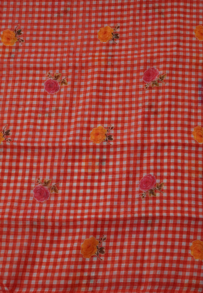 Linen Saree - Checks Red