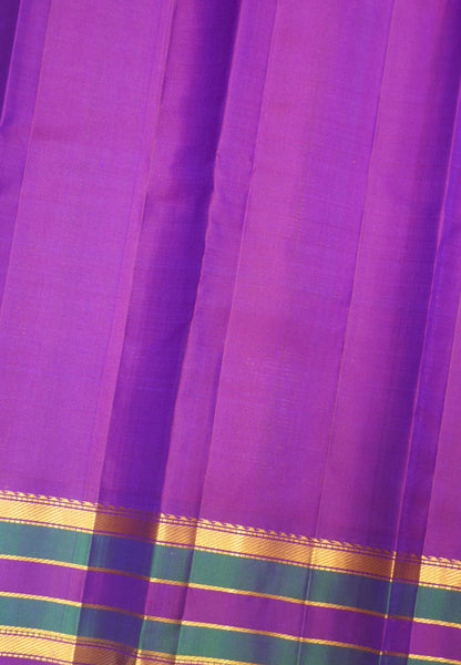 Pure Kanchipuram Silk Saree- Metallic Voilet Small Butta with Contrast Border