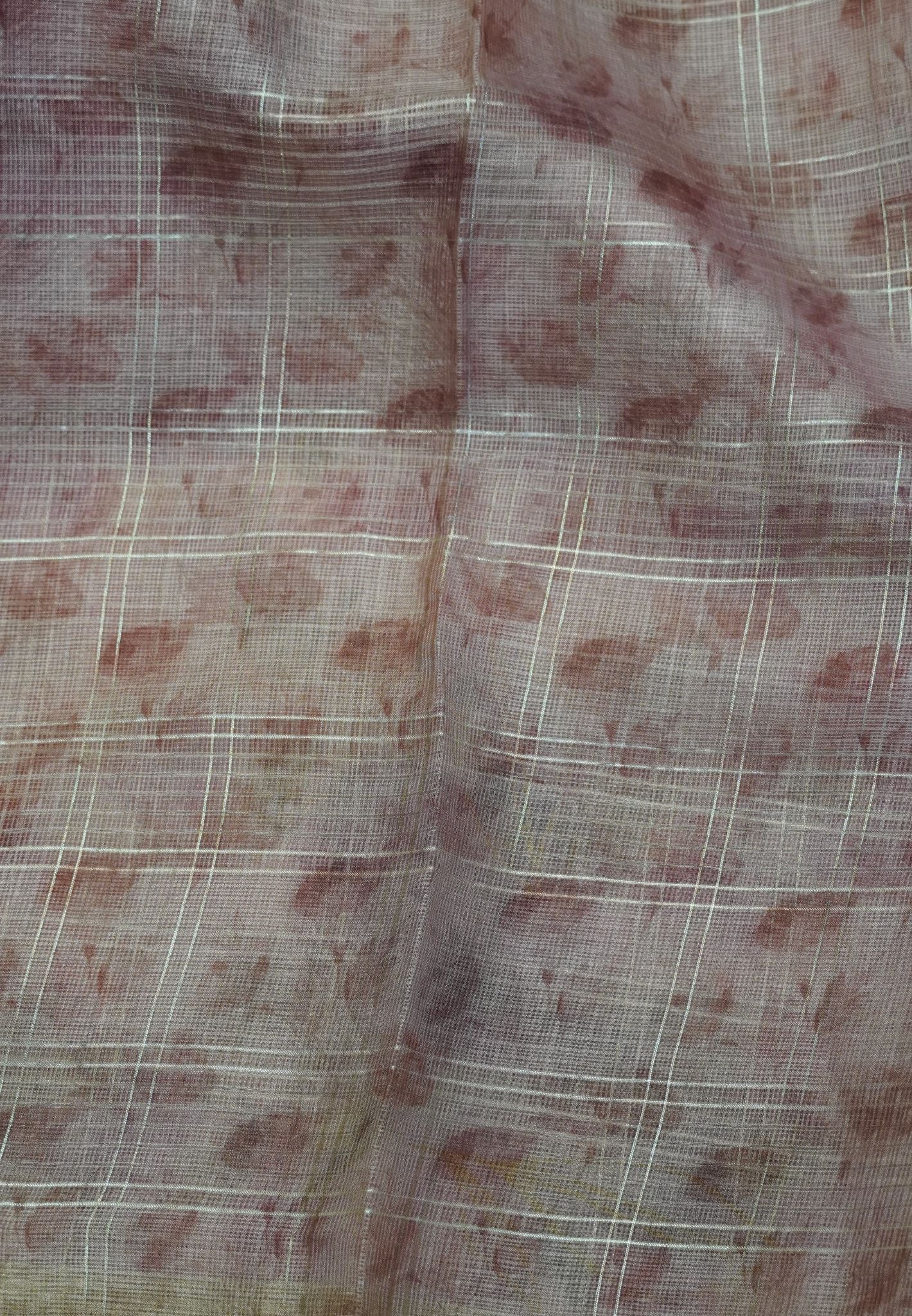 Linen Kota Saree - Light Pink with Floral Prints
