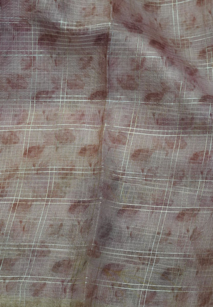 Linen Kota Saree - Light Pink with Floral Prints