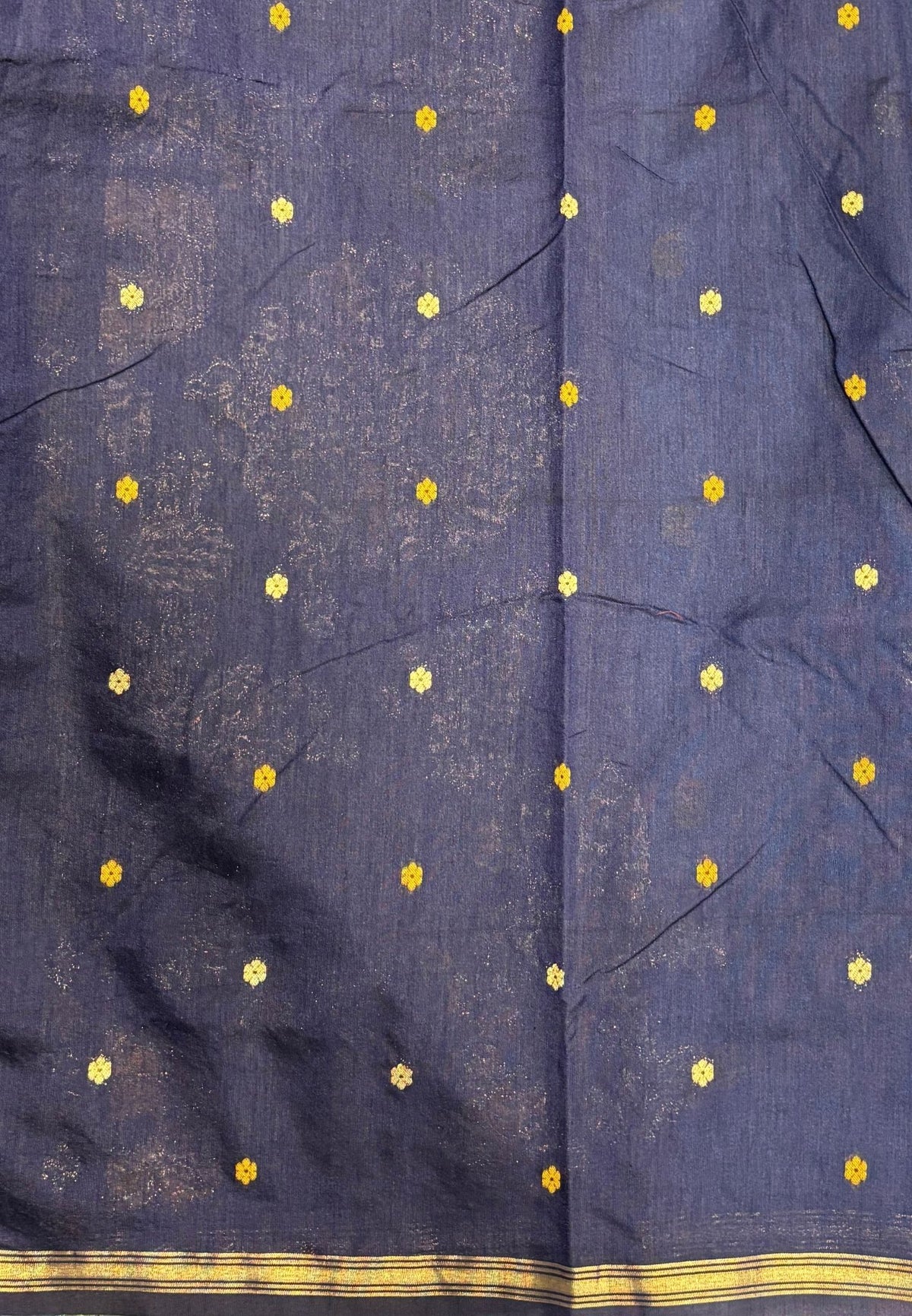 Gaji Silk Saree-Sulphate Blue In Warli Tree & Elephant With Contrast Border