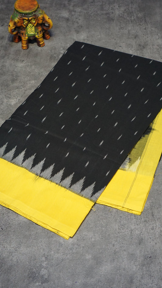 Pochampally Cotton double Ikkat Saree Black - Yellow