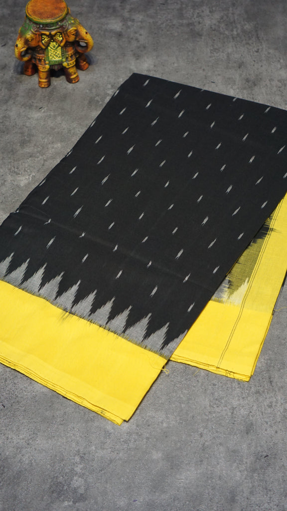 Pochampally Cotton double Ikkat Saree Black - Yellow