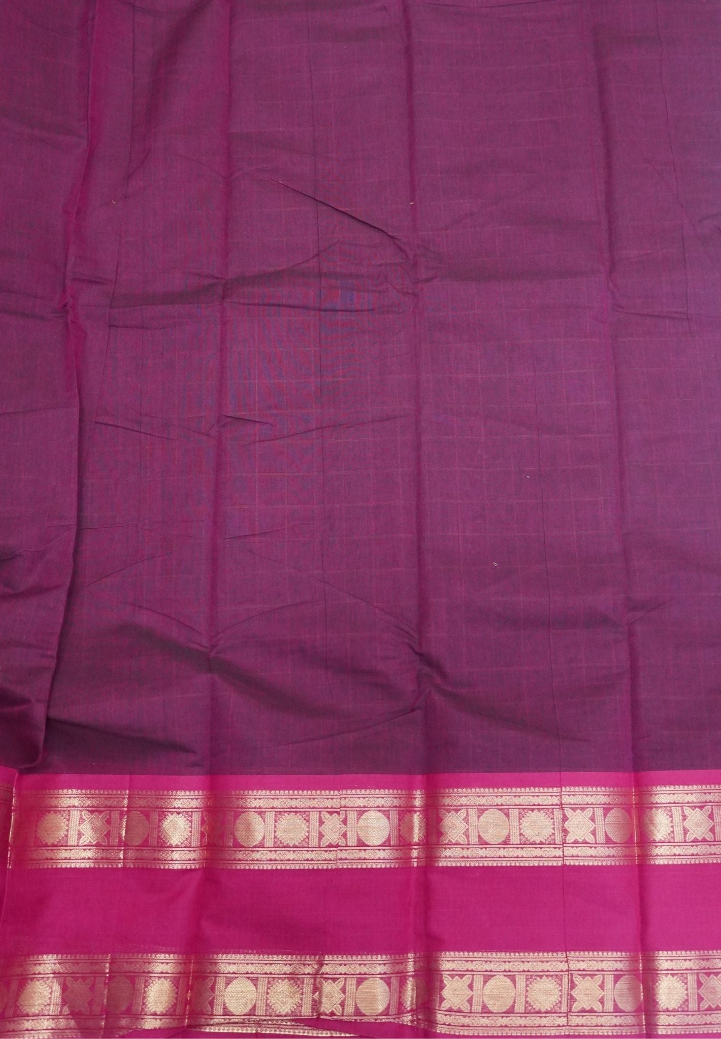 Chettinadu Cotton Saree-Burgundy Wine in Checkered Lines with Retapet Border