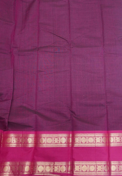 Chettinadu Cotton Saree-Burgundy Wine in Checkered Lines with Retapet Border