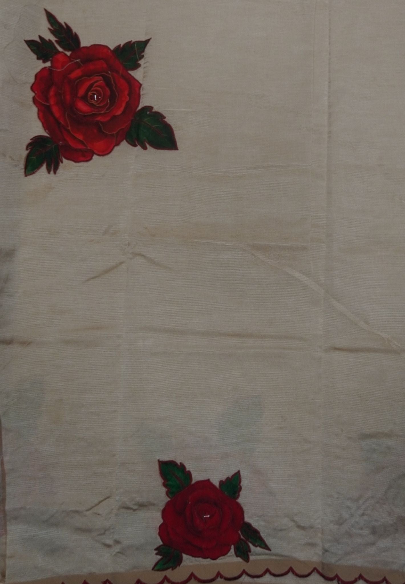 Pure Mangalgiri Silk Saree-Beige with Appliqué Work