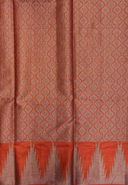 Pure Tussar Saree-Rust Orange In Tazhalampoo Zari Border