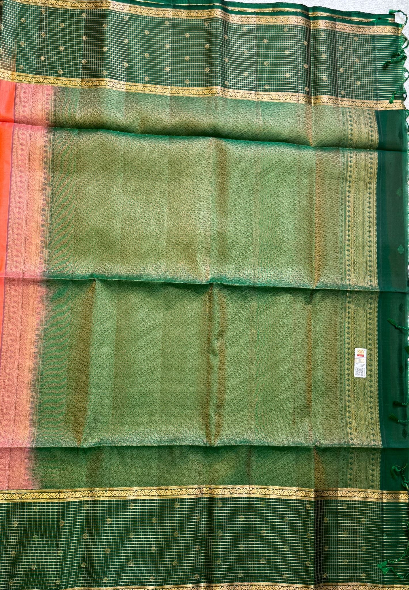 Pure Kanchipuram Silk Saree – Pale Orange with Zari Check Border