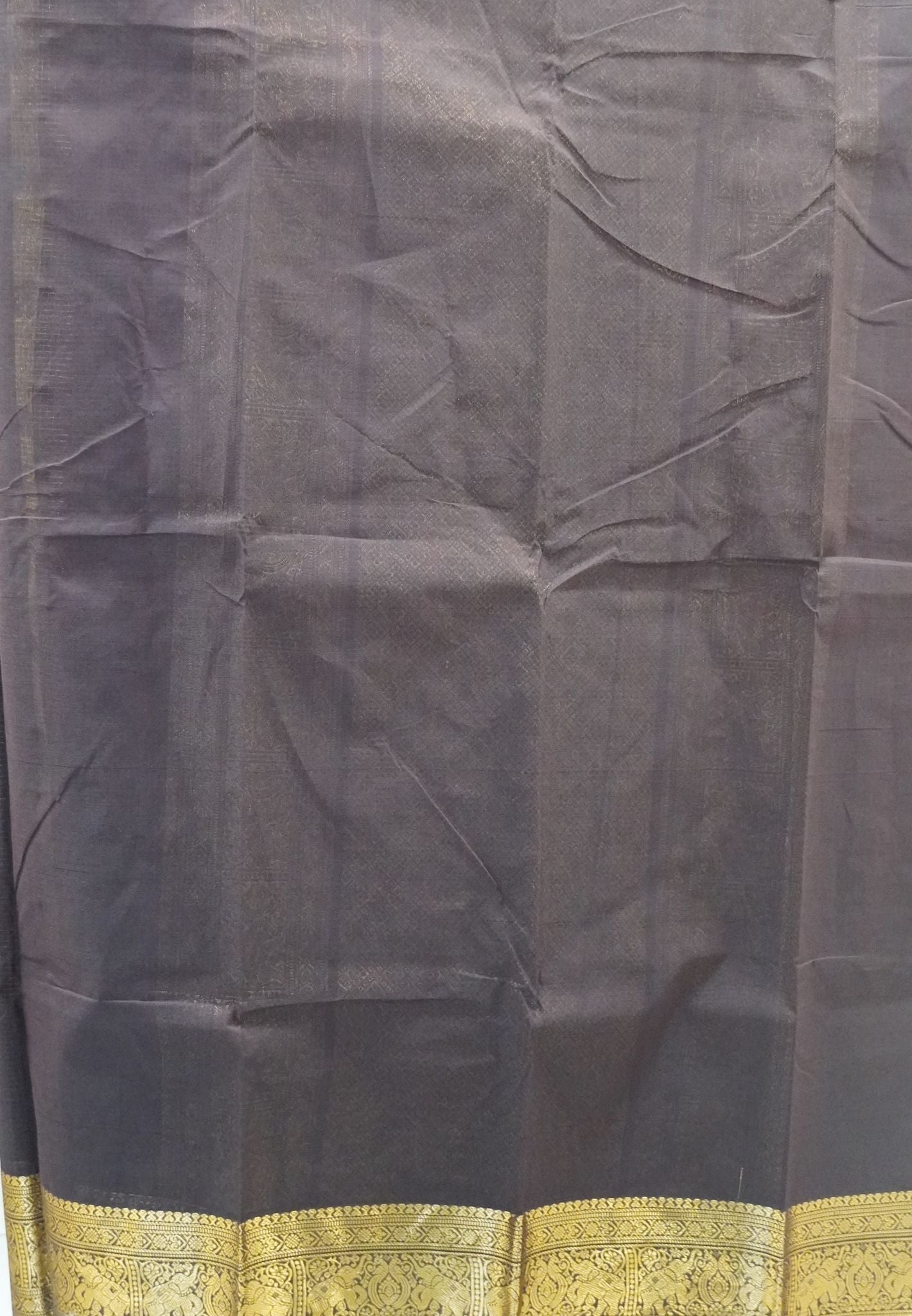 Chettinad Cotton Saree-Brown Mini Checked With Elephant & Floral Zari Border