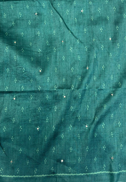 Pashmina Tussar Saree-Green in Kalamkari Floral & Peacock Border