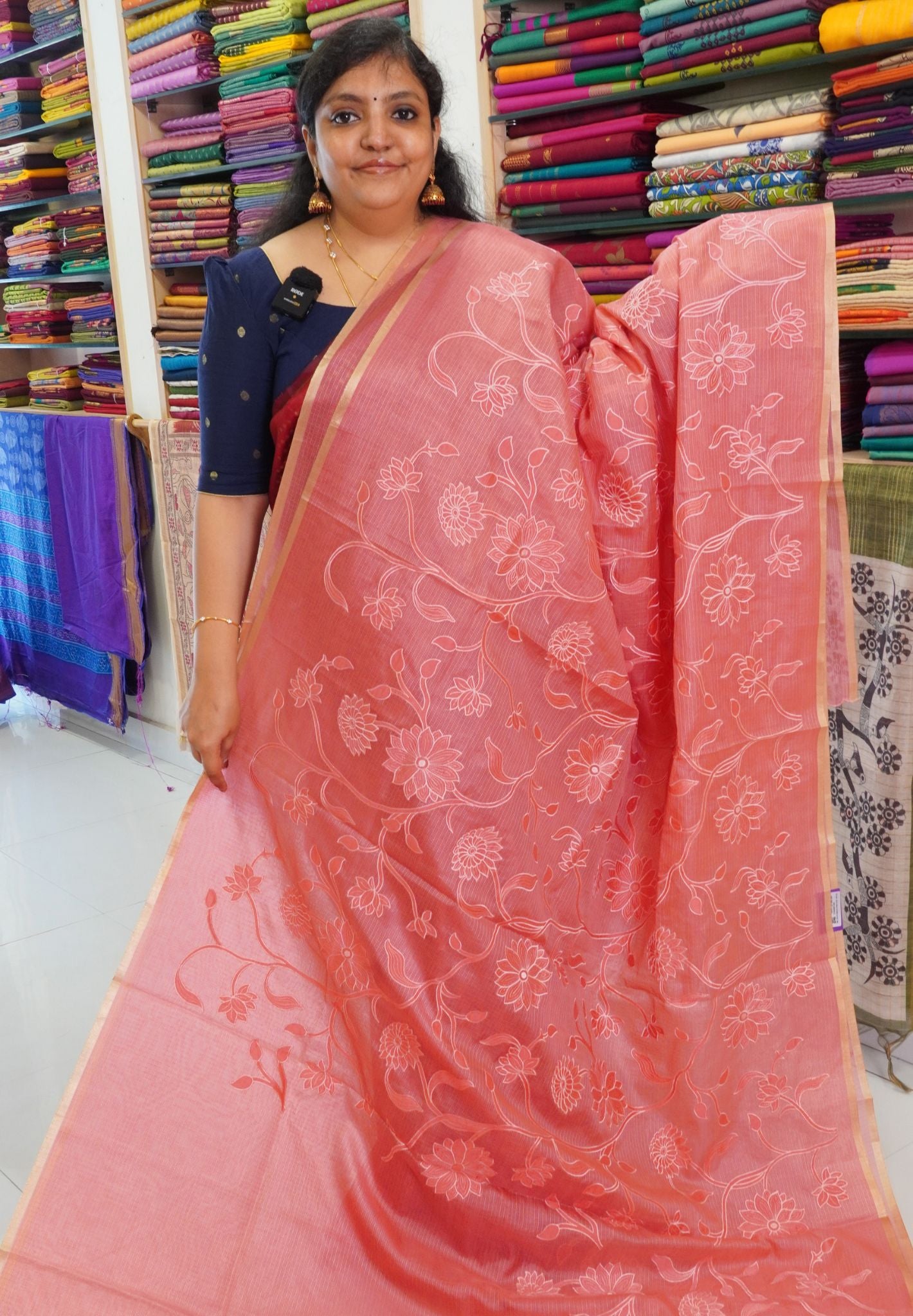 Silk Kota Saree - Peach Pink