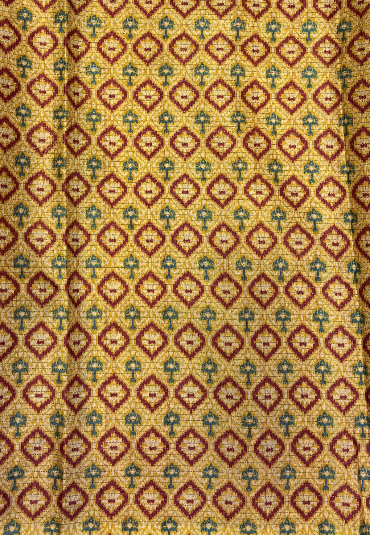 Semi Tussar Saree-Mustard in Zigzag Tribal Pattern Border