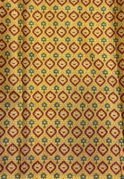 Semi Tussar Saree-Mustard in Zigzag Tribal Pattern Border