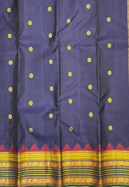 Pure Kanchipuram Silk Saree-Navy Blue In Diamond Jaal Zari Border