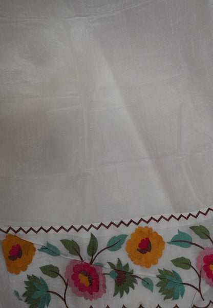 Organza Saree -White with Floral Border