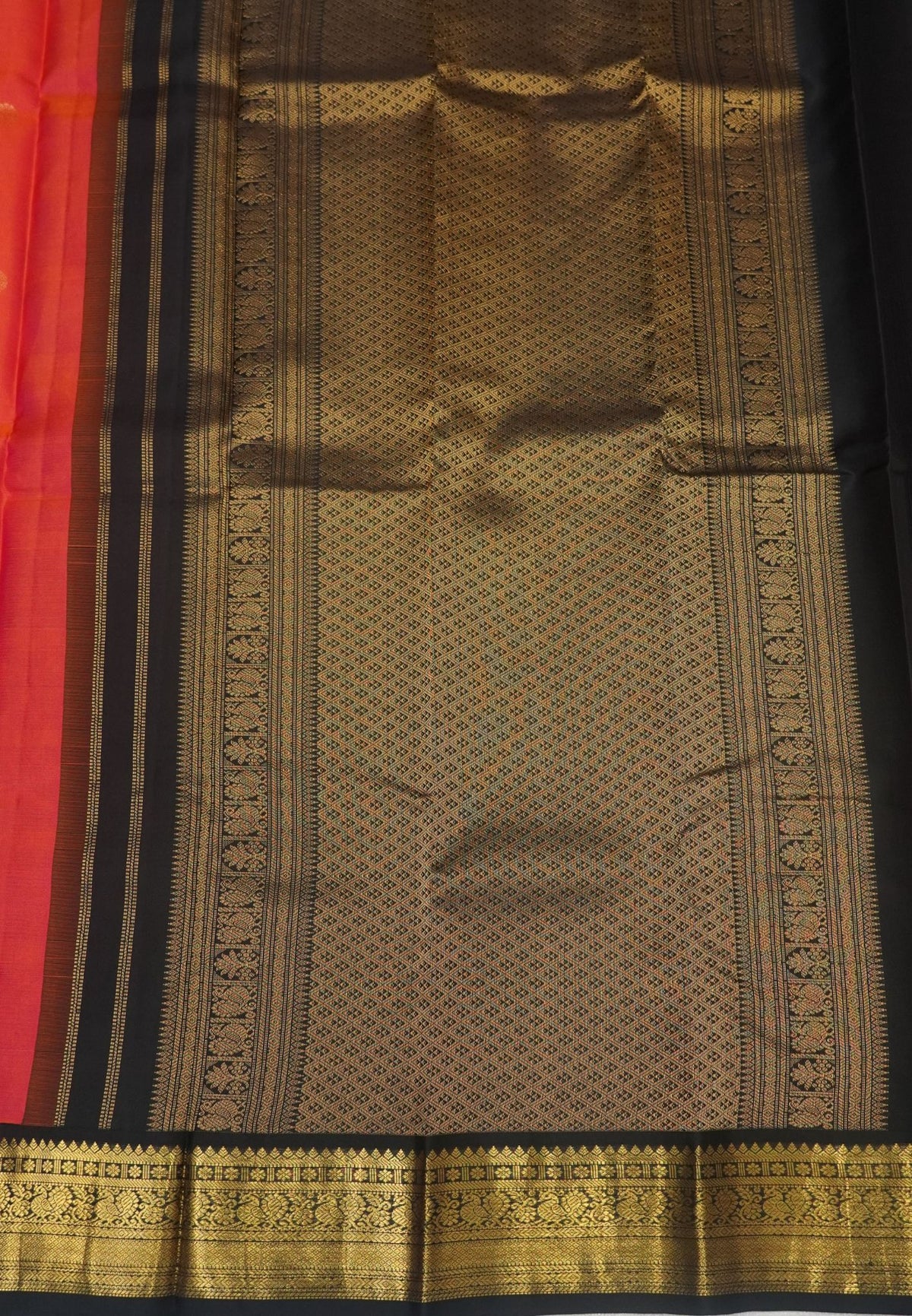 Pure Kanchipuram Silk Saree- Peach Pink with Contrast Korvai Border
