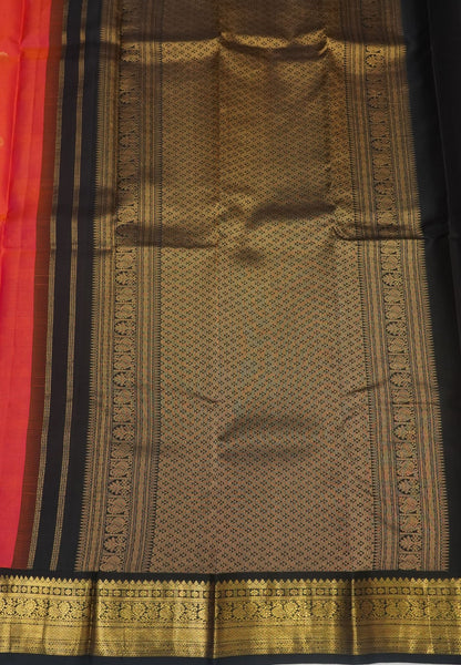 Pure Kanchipuram Silk Saree- Peach Pink with Contrast Korvai Border