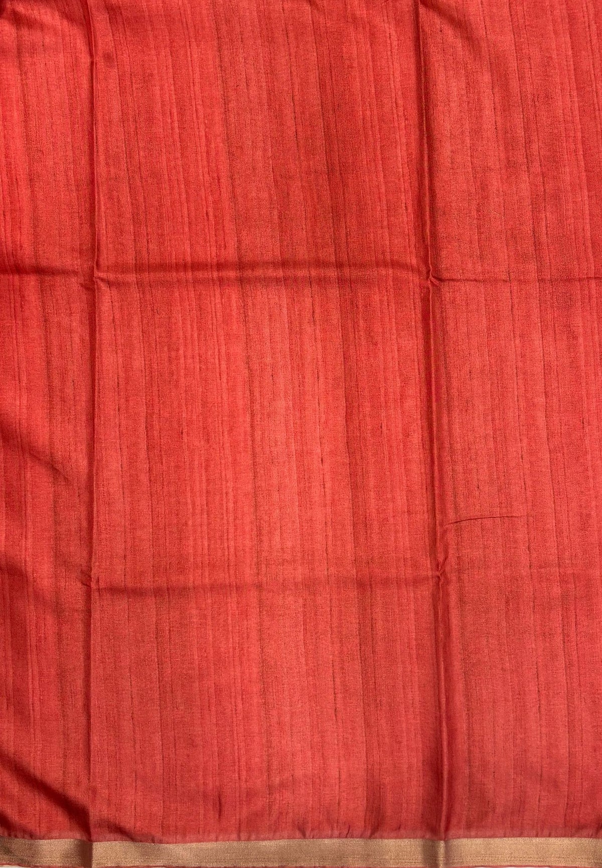 Semi Tussar Coral Saree-Red In Kalamkari Peacock Border