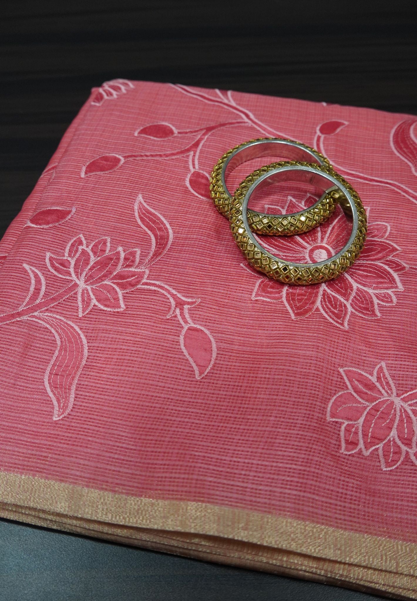 Silk Kota Saree - Peach Pink