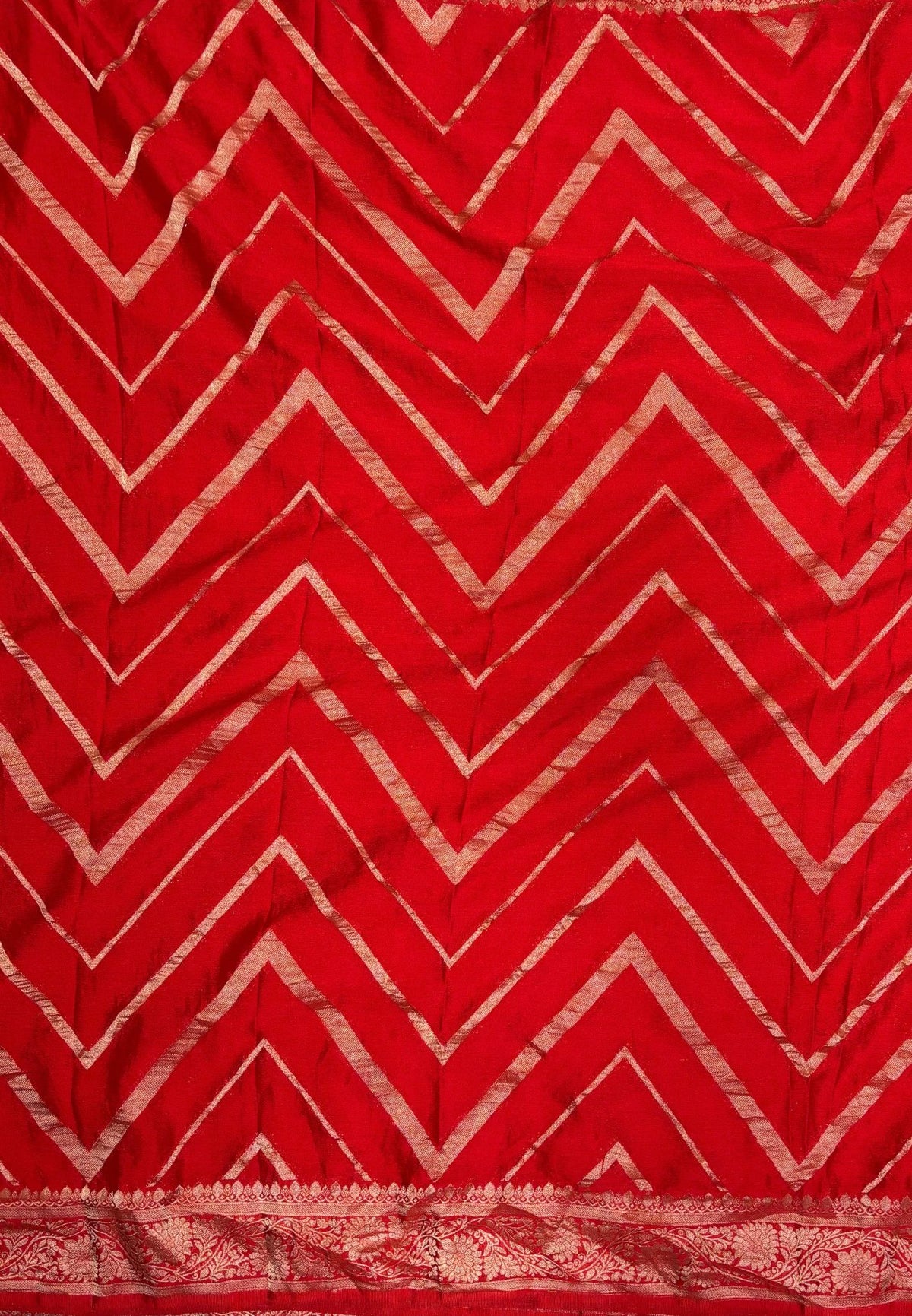 Chinon Silk Saree-Red with Antique Floral Border