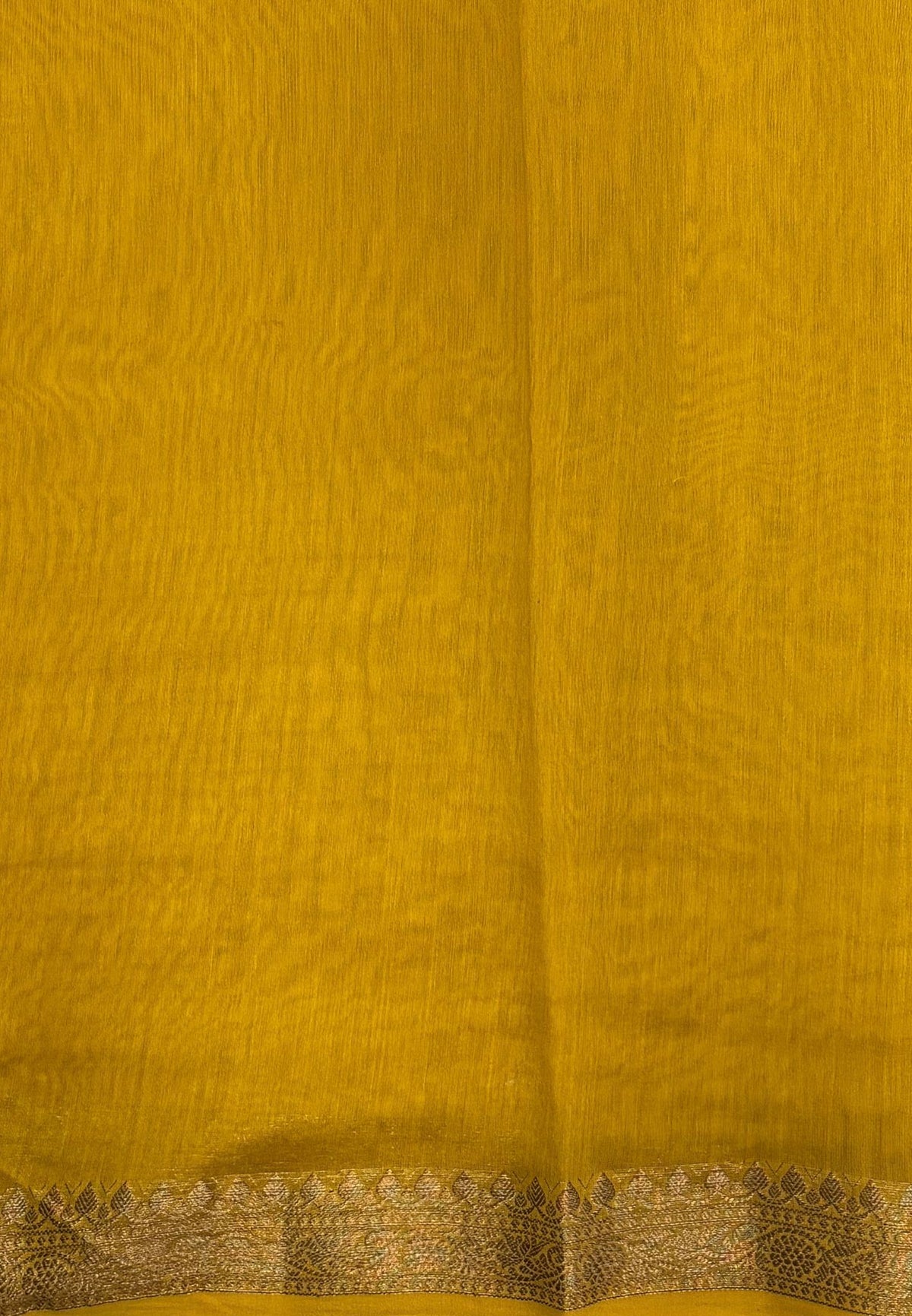 Semi Chinya Silk Saree-Mustard In Fine Stripe Zari Border