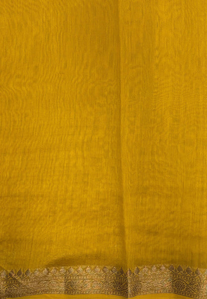 Semi Chinya Silk Saree-Mustard In Fine Stripe Zari Border