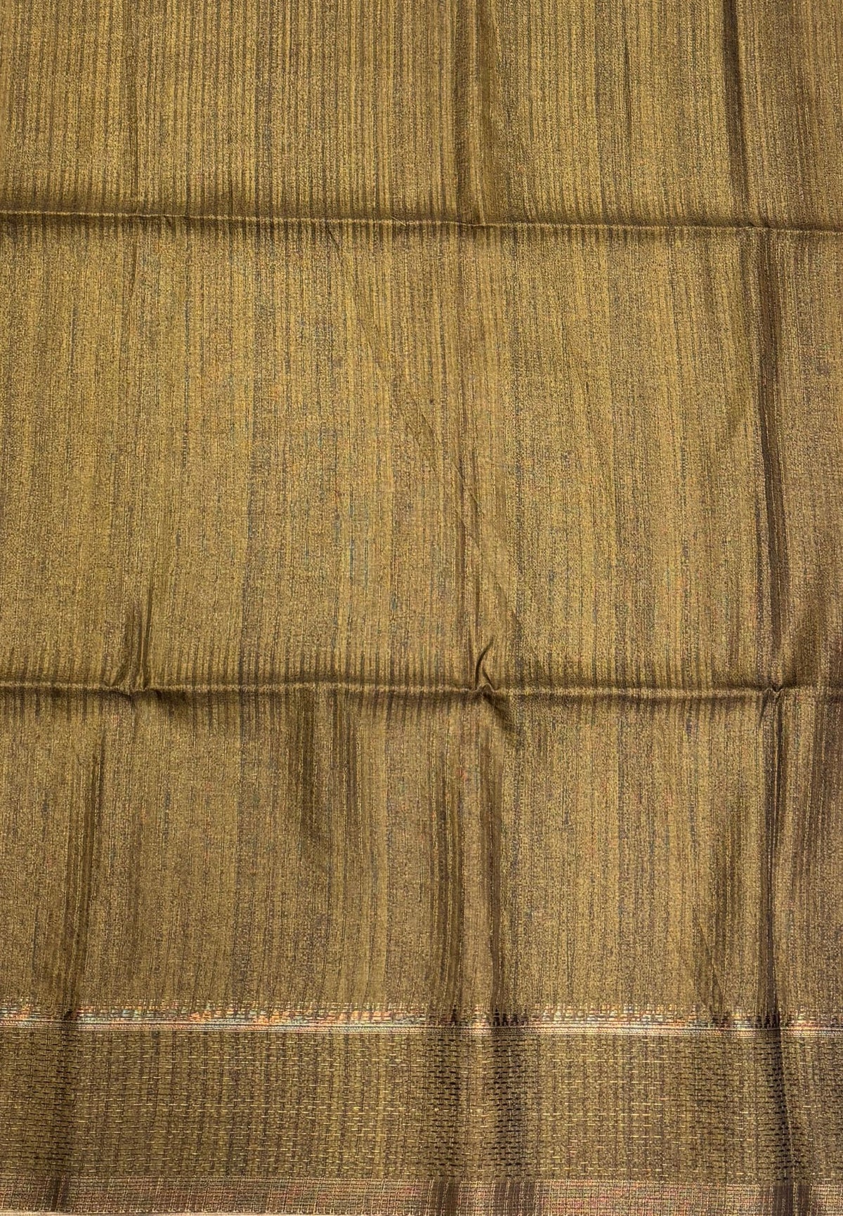 Matka Tussar Saree-Green in Classic Striped Zari with Contrast Border