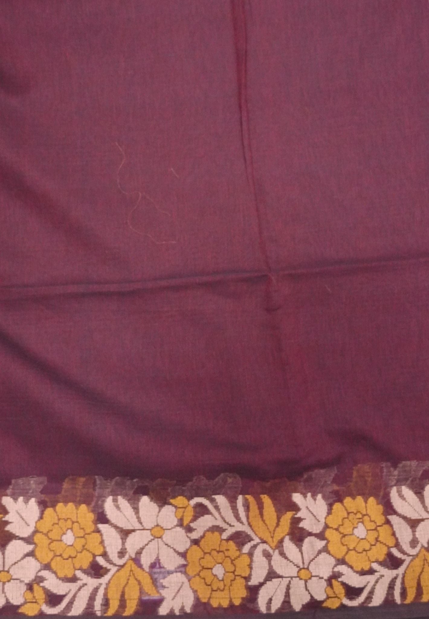 Handloom Cotton Saree-Maroon Marigold Floral Jamdhani Border