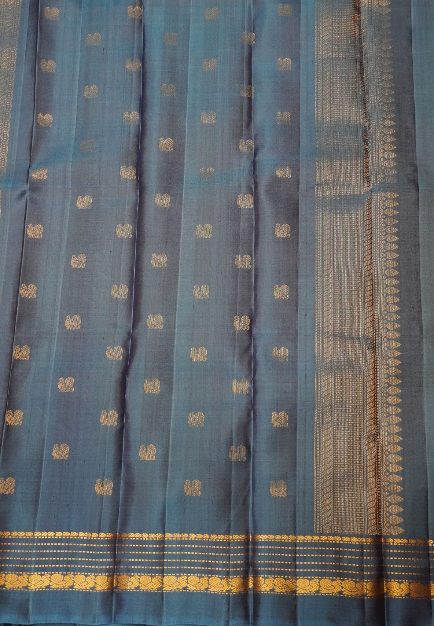 Pure Silk Saree – Grey Blue with Elegant Zari Weave