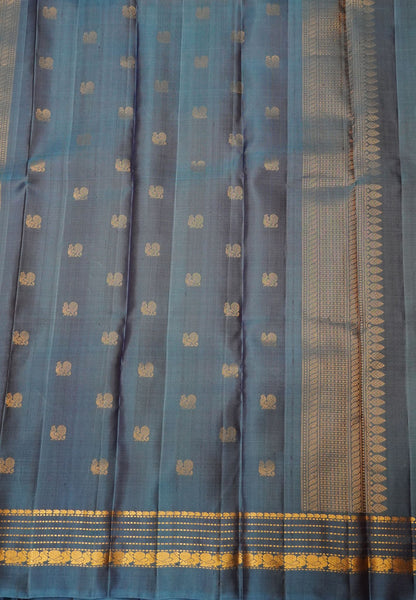 Pure Silk Saree – Grey Blue with Elegant Zari Weave