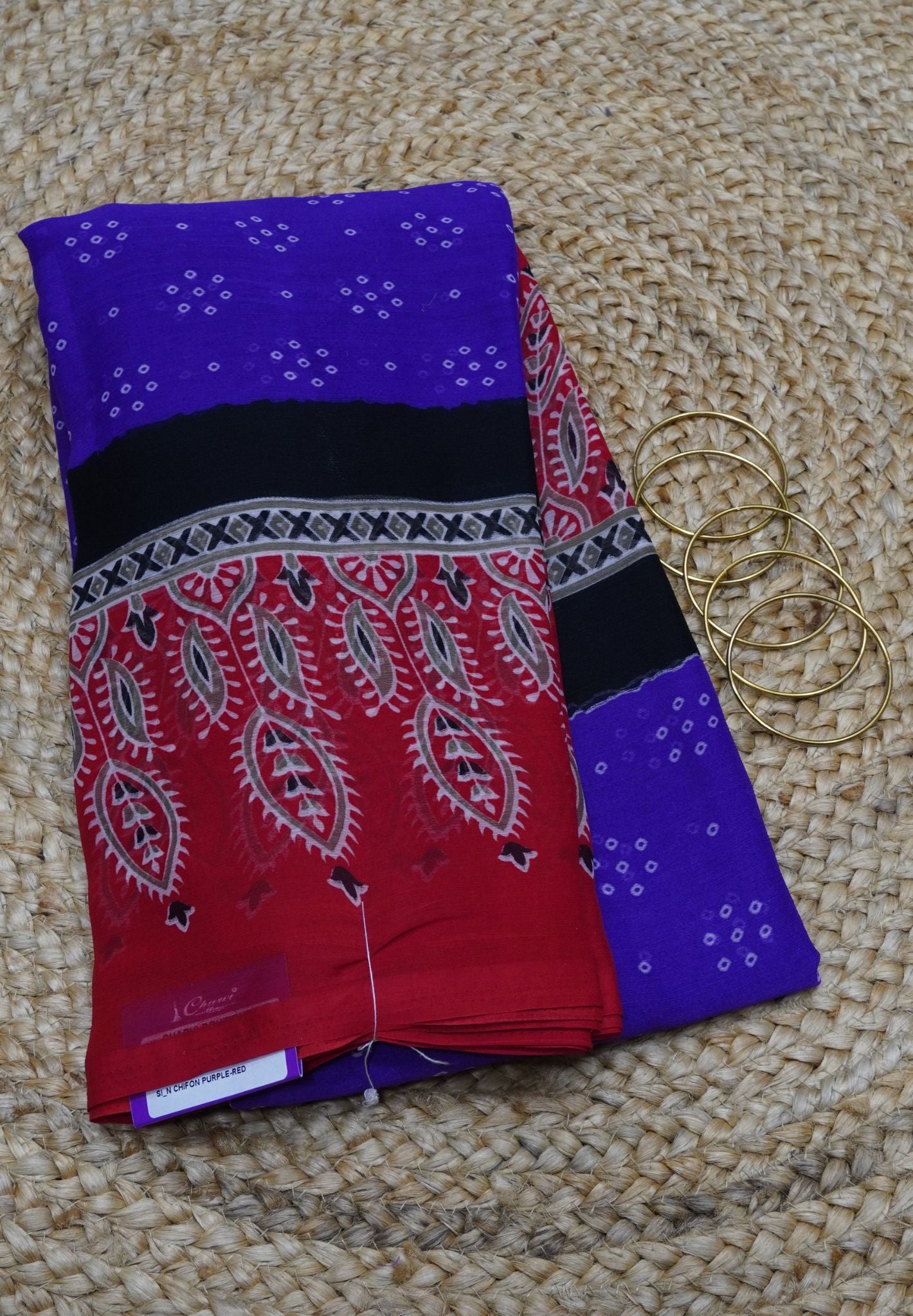 Chiffon Saree - Bandhini Purple - Red