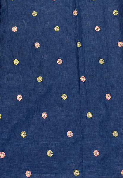 Tussar Saree-Peacock Blue In Bird & Floral Border