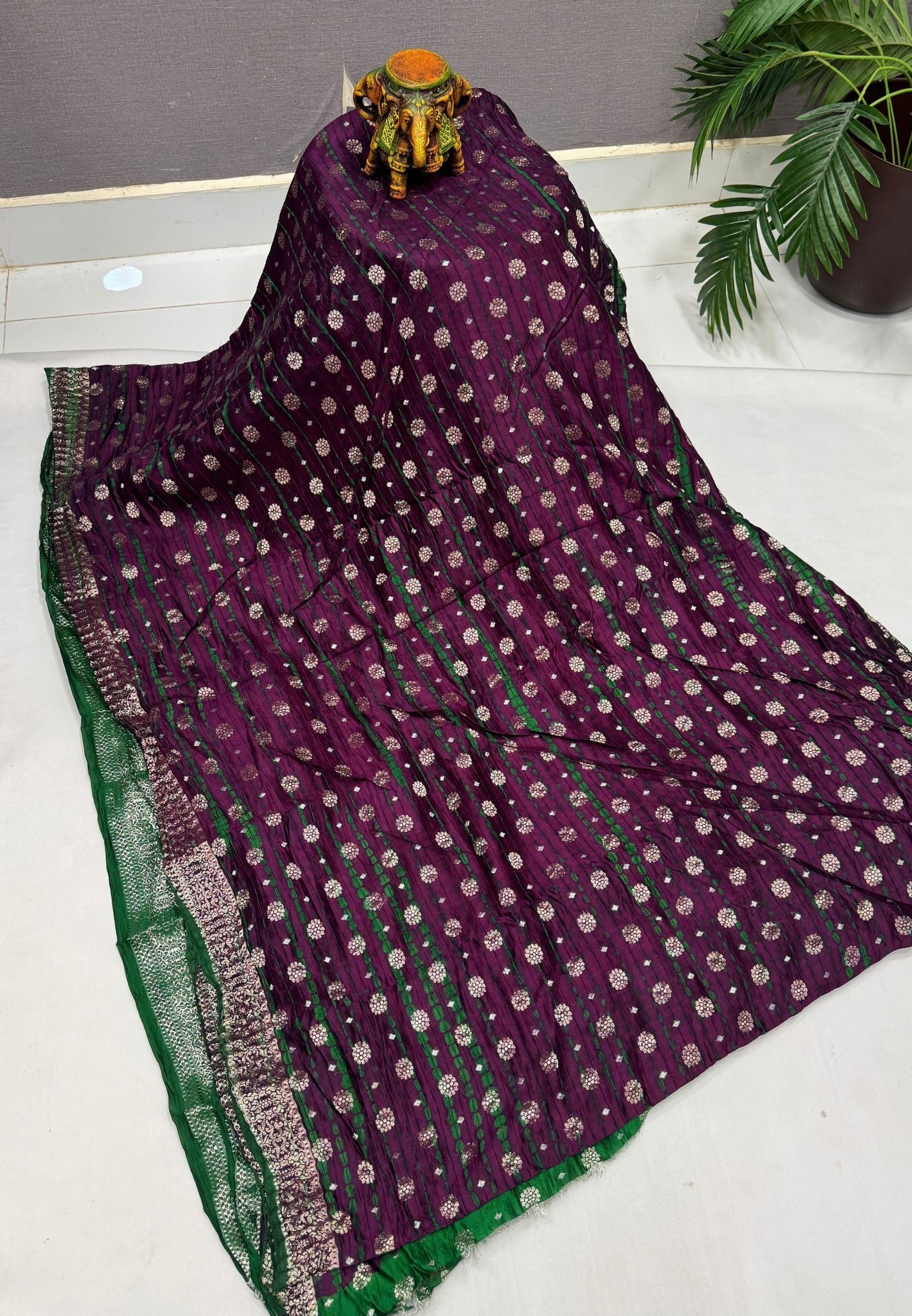 Pure Banarasi Kaddi Georgette Saree-Wine In Jaal Zari Floral Border