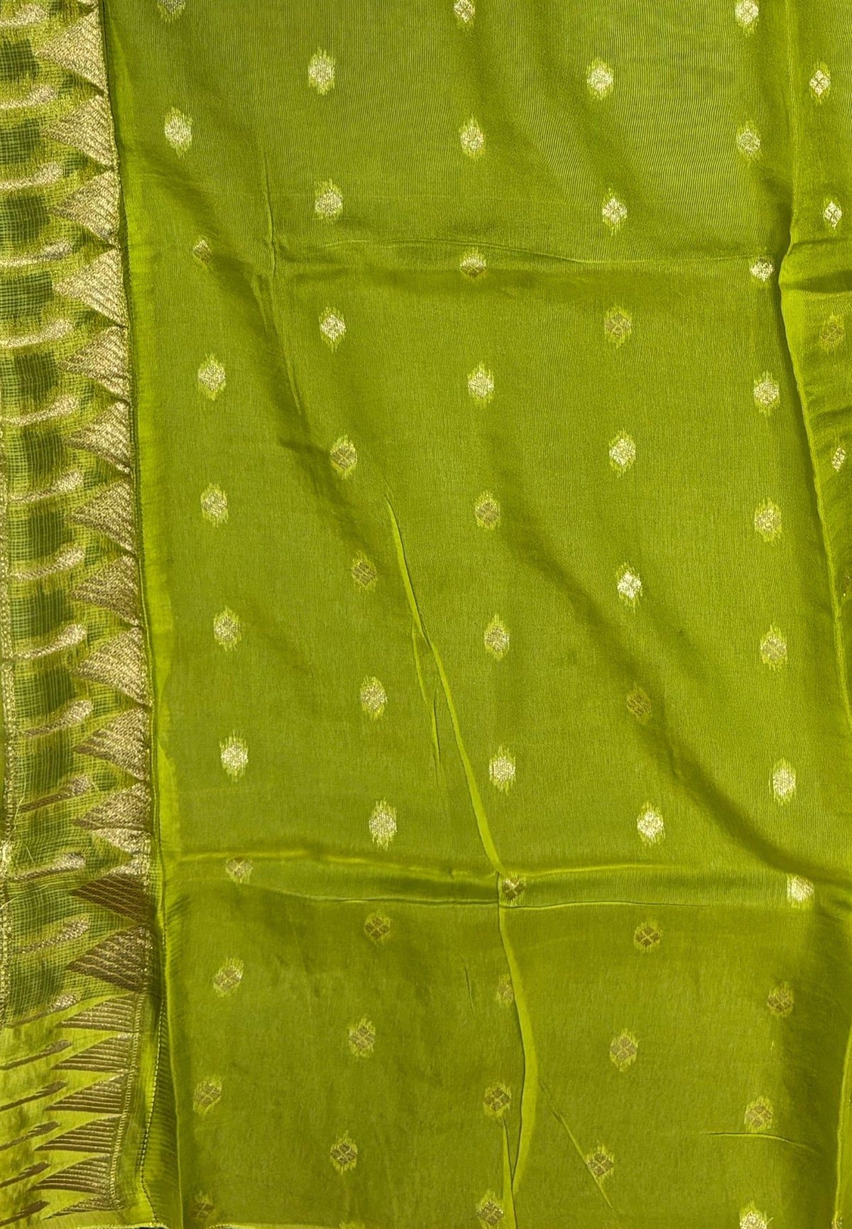 Silk Kota Saree-Bottle Green in Traditional Ikat-Inspired Zari Border
