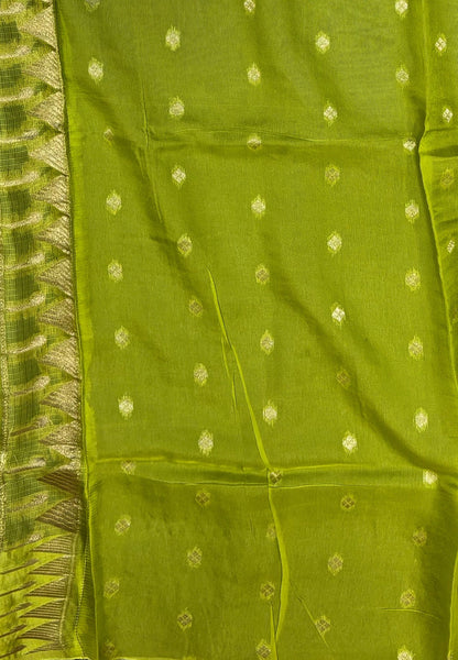 Silk Kota Saree-Bottle Green in Traditional Ikat-Inspired Zari Border
