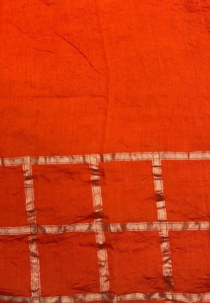 Banarasi Bandeji Saree-Rani Pink in Zari Checks with Contrast Border