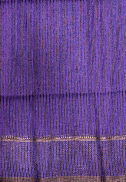 Matka Tussar Saree-Purple in Classic Striped Zari with Contrast Border