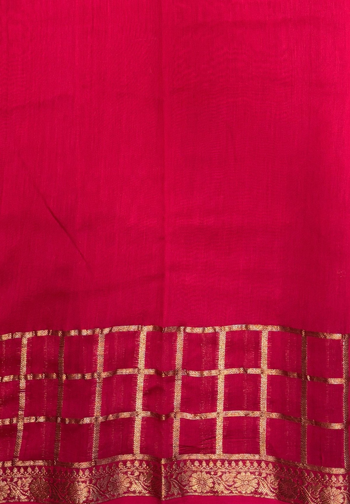 Semi Chinya Silk Saree-Redish Pink In Checkered Zari Border