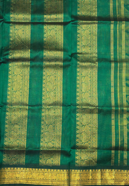 Pure Silk Cotton Saree–Peach in Checked Zari with Contrast Border